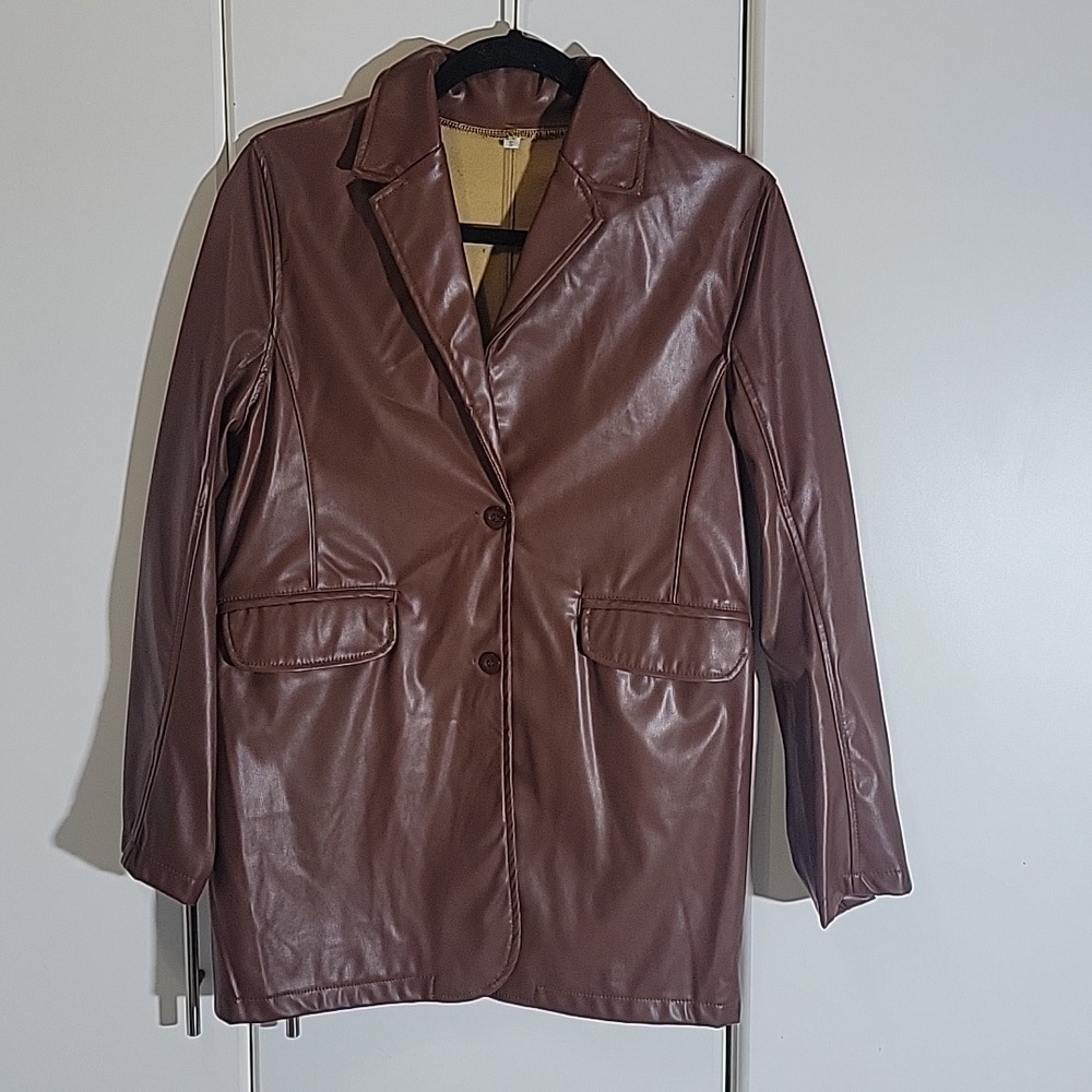 Brown Faux Leather Blazer